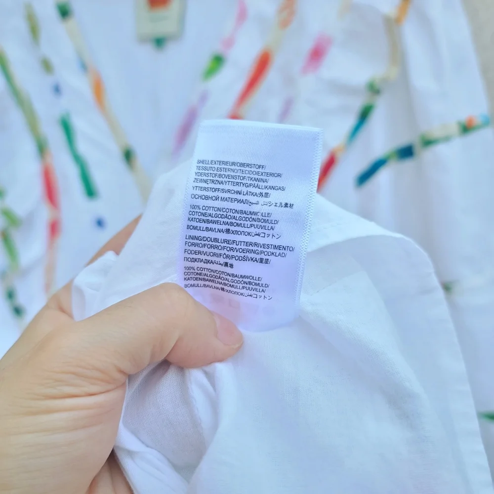 Farm Rio | Mixed Off-White Prints Midi Tiered Dress White Rainbow Size Large - Picture 13 of 14